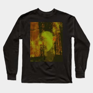 Portrait, digital collage and special processing. Masterpiece. Man looking to car window, reflection. Autumn. Dim, yellow, orange. Long Sleeve T-Shirt